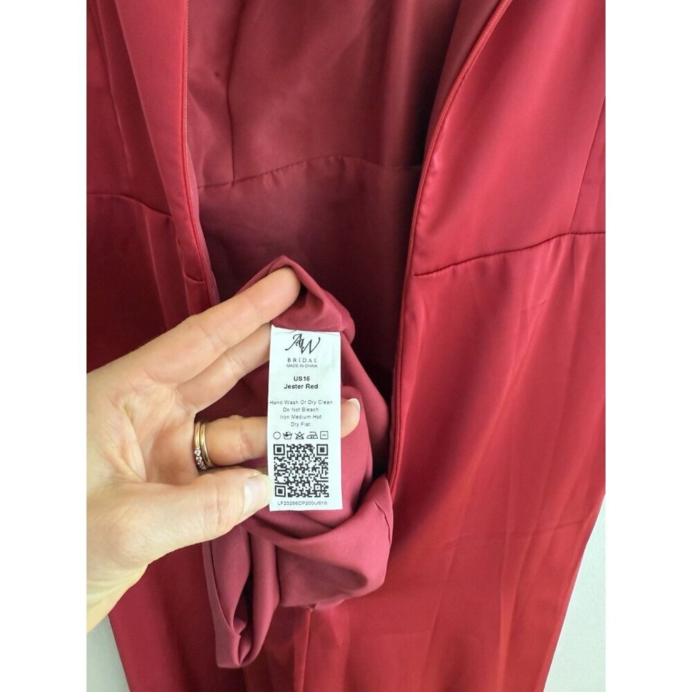 AW Bridal Women's 14 Ginevra Satin Charmeuse Bridesmaid Dress Jester Red Shiny - Picture 4 of 4